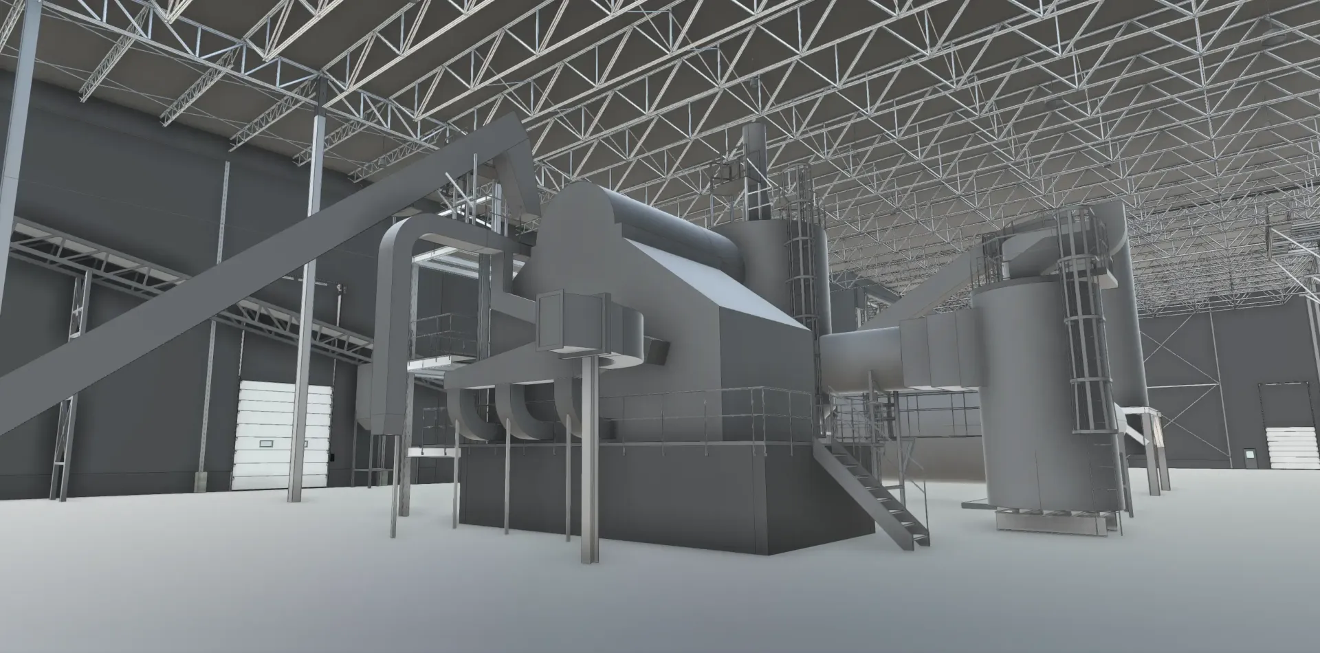 Modèle Revit de l'intérieur d'une scierie et de son équipement