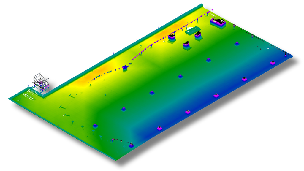 Modèle 3D de la surface d'un toit avec des couleurs bleu et verte