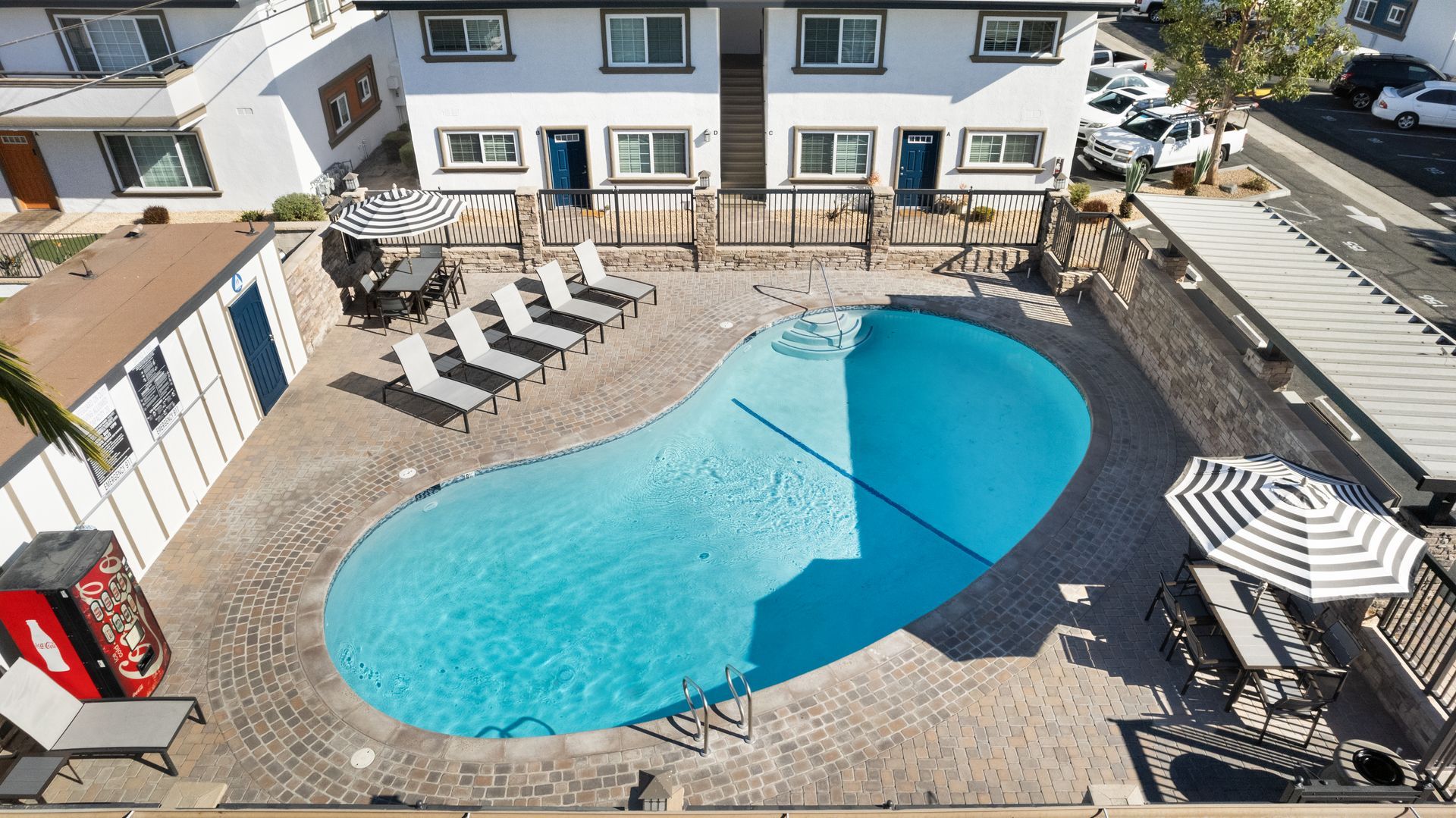 Swimming pool and lounge chairs