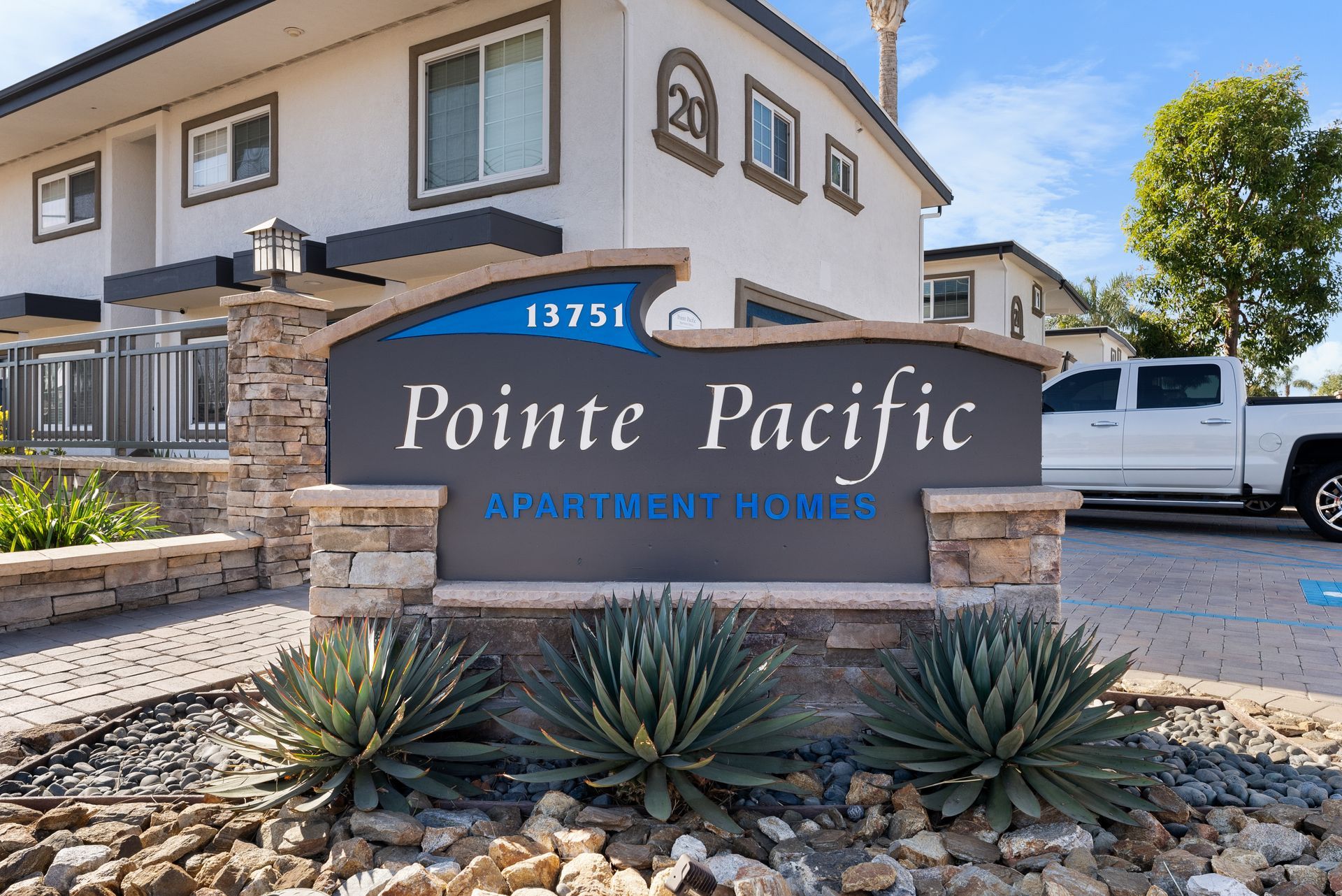 Front sign reading Pointe Pacific