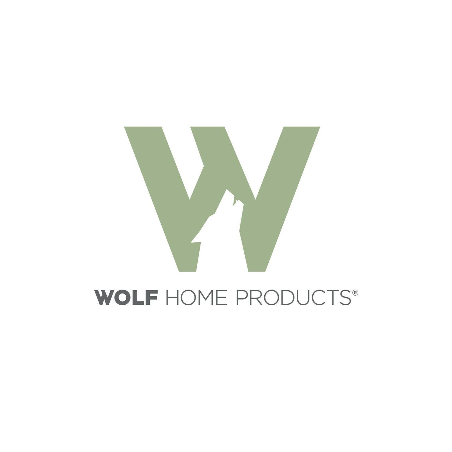 A logo for wolf home products with a wolf on it.