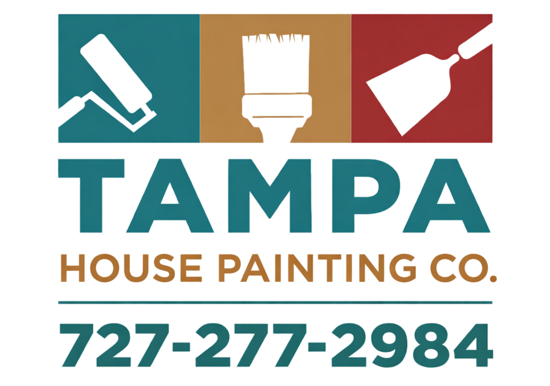 Logo: Pasco Tampa House Painting Company, with paint tools, phone number.