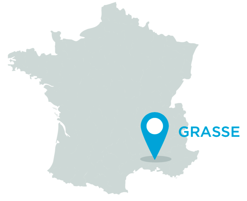 France métropolitaine avec marqueur géolocalisation sur la ville de Grasse