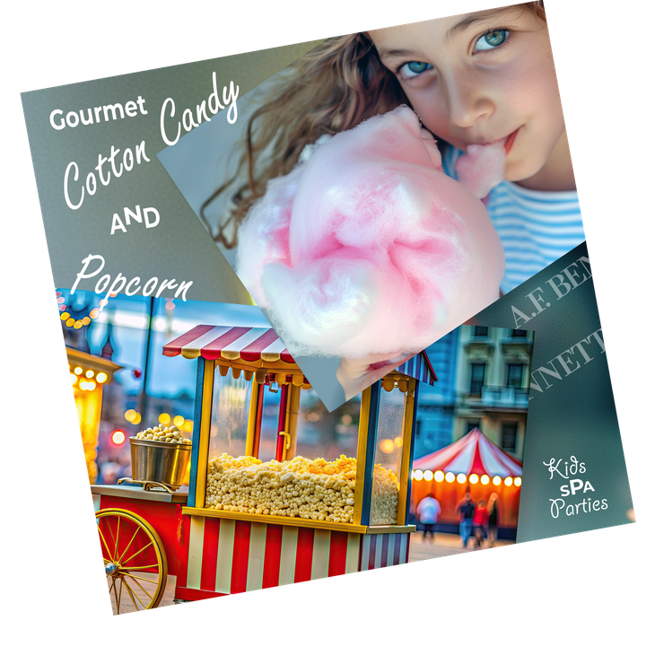 Your kids spa party can include gourmet cotton candy and popcorn