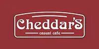 The logo for cheddar 's casual cafe is on a red background.