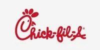 A chick-fil-a logo with a chicken on it on a white background.