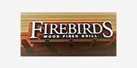 The firebirds wood fired grill logo is on a wooden sign.