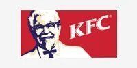 A kfc logo with a picture of a man on a red background.