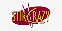 A red and yellow logo for a company called stir crazy.