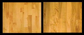 Two panels of wood flooring. One shows planks offset. The other shows continuous wood grain.