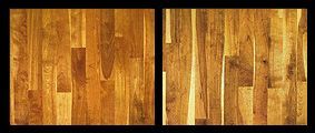 Two wooden floor panels with vertical planks. Warm wood tones, a black border.