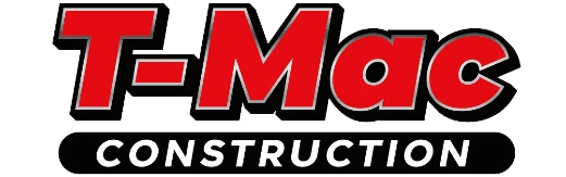 Logo for T-Mac Construction: Red text