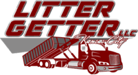 Logo for Litter Getter LLC, a waste removal service in Kansas City, featuring a red truck with a dumpster.