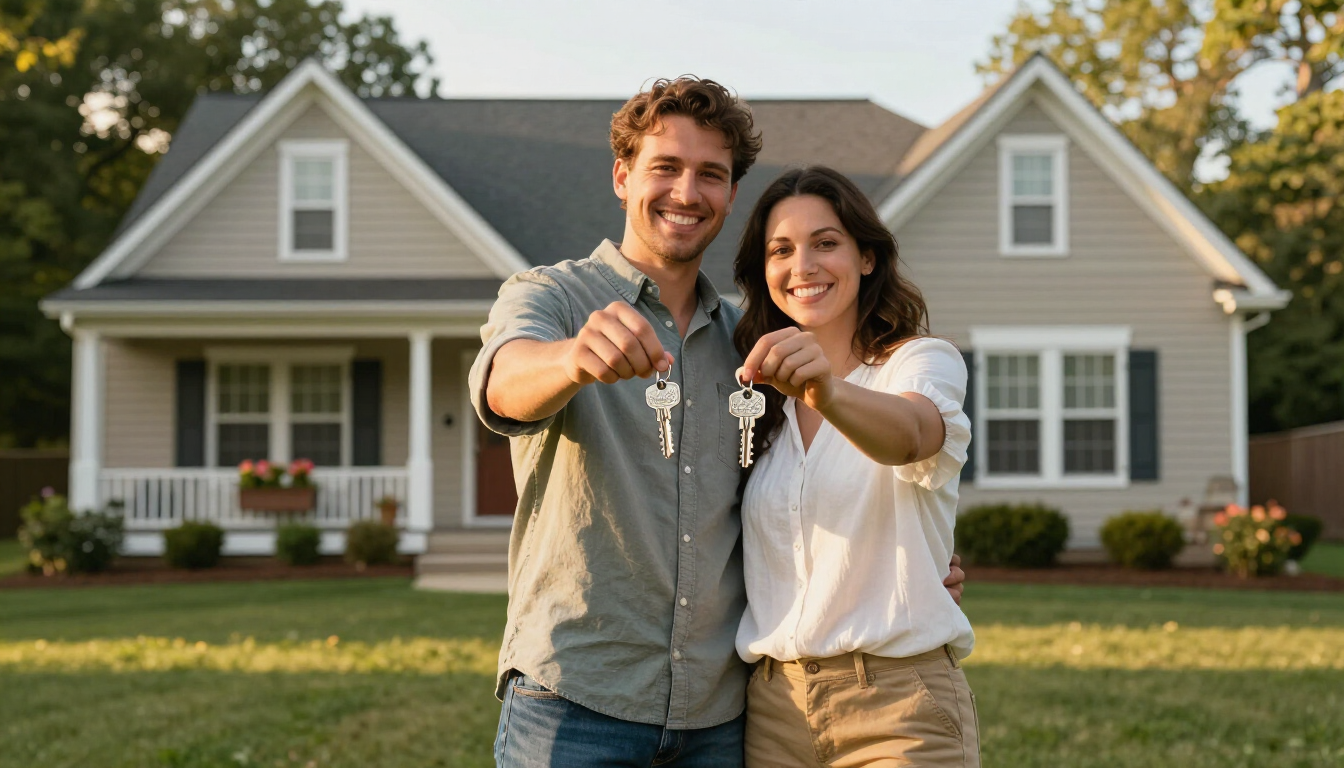 Home buyers celebrating a successful purchase in a competitive market