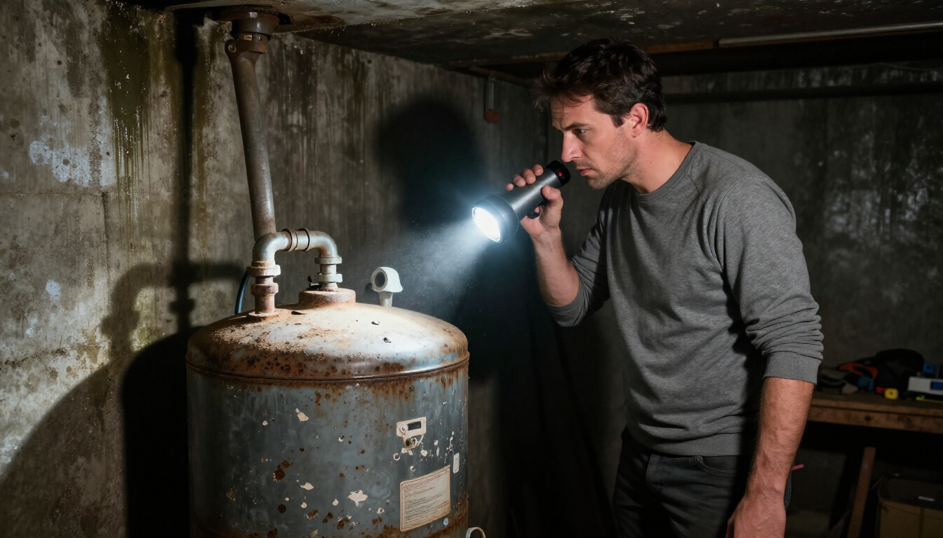 A buyer inspecting a furnace