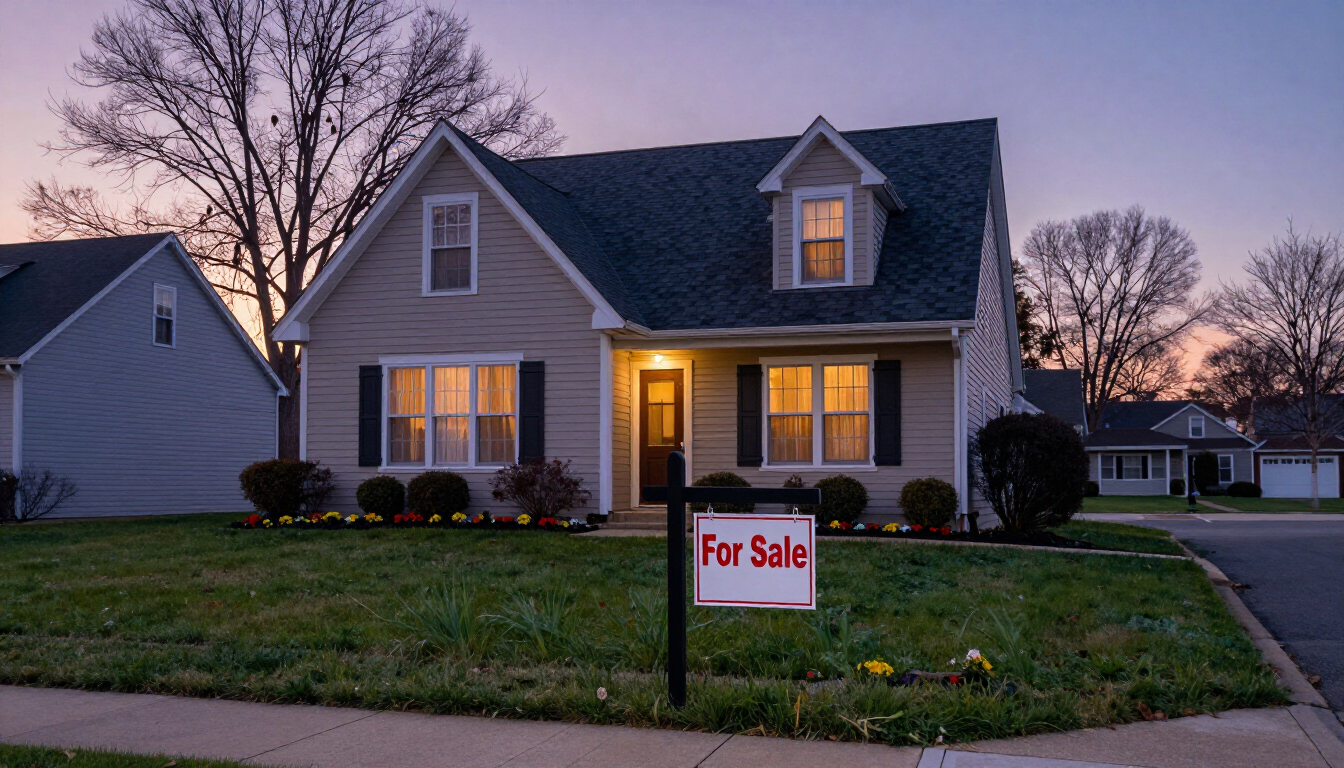 Charming suburban house at dusk