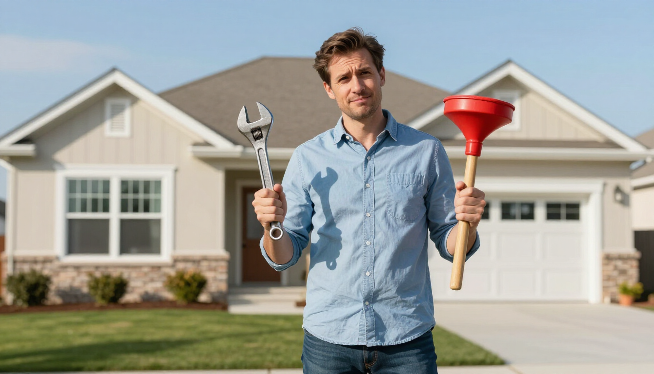 New homeowner ready for maintenance with tools in hand.