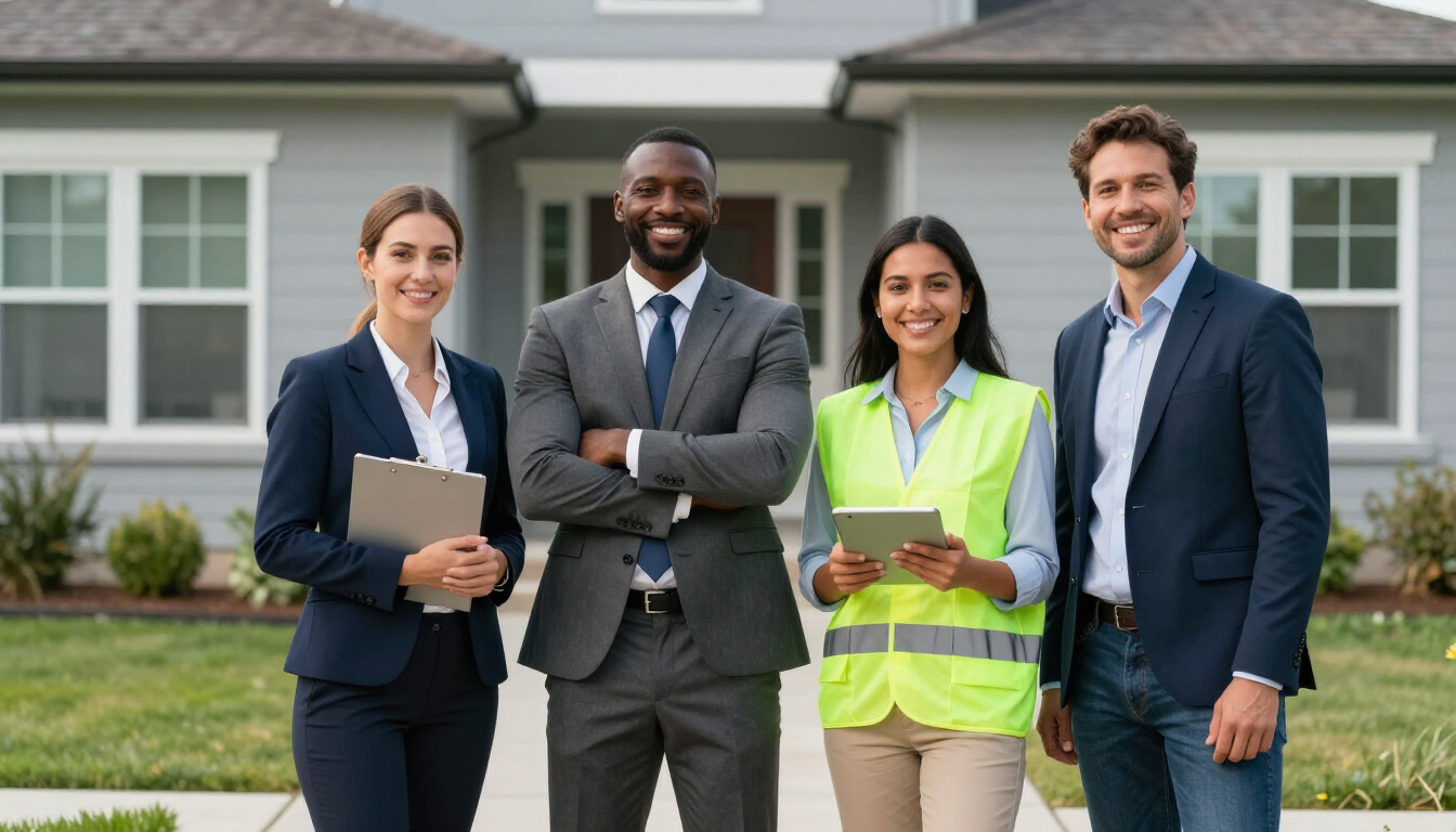 A professional team of real estate experts collaborating for a home buyer.