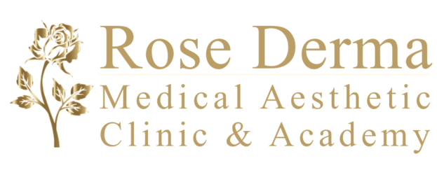 Rose Derma logo with a rose graphic, medical aesthetic clinic and academy.