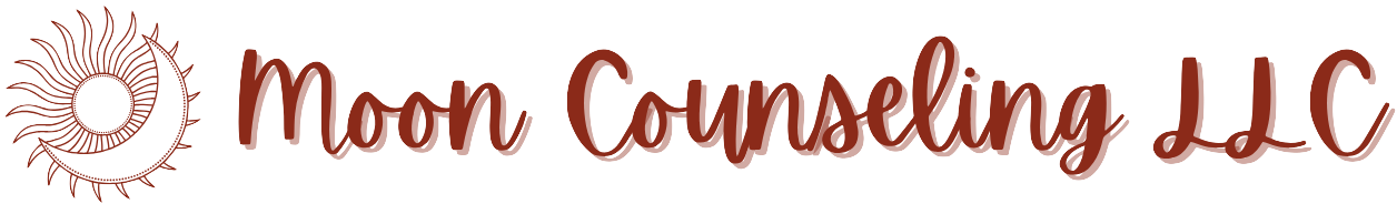 A logo for moon counseling llc with a sun in the background.