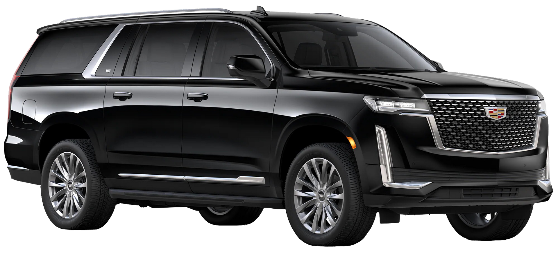A black cadillac escalade is shown on a white background.
