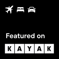 A black background with white letters that say `` featured on kayak ''