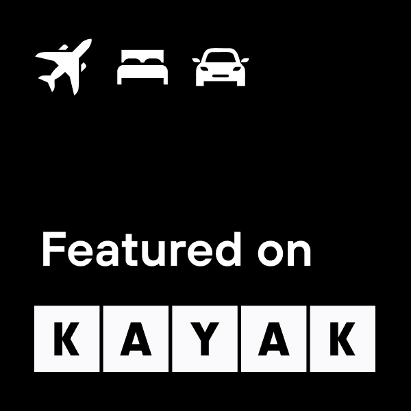 A black background with white letters that say `` featured on kayak ''