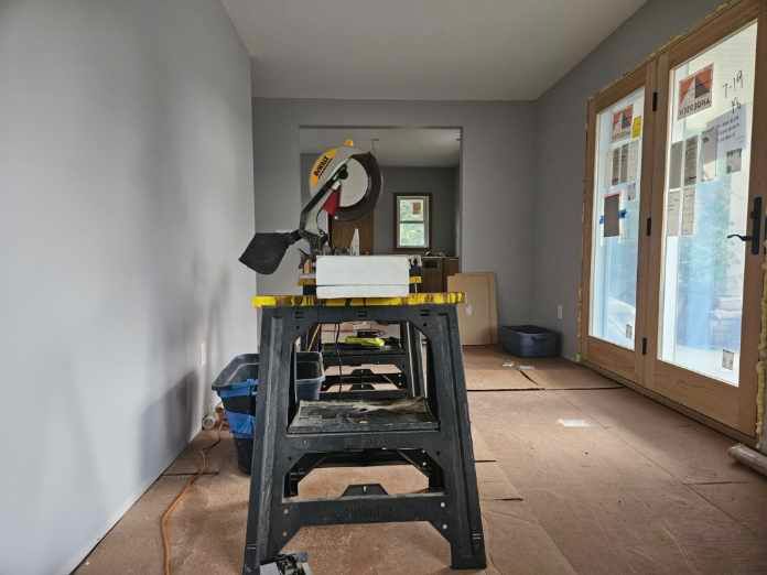 carpentry project in residential home with table saw