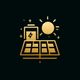 A gold solar panel icon on a black background.