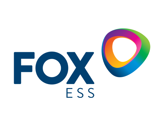 A logo for fox ess with a colorful circle in the middle