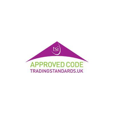 Tsi approved code trading standards uk logo on a white background.