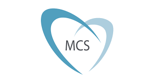 a blue heart with the word mcs on it