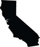Silhouette of the state of California in black.