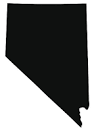 Silhouette of the state of Nevada in black.