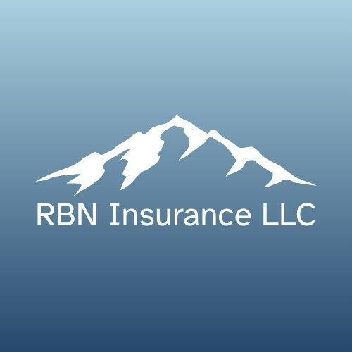 RBN Insurance LLC logo: abstract silver mountains over company name on blue gradient background.