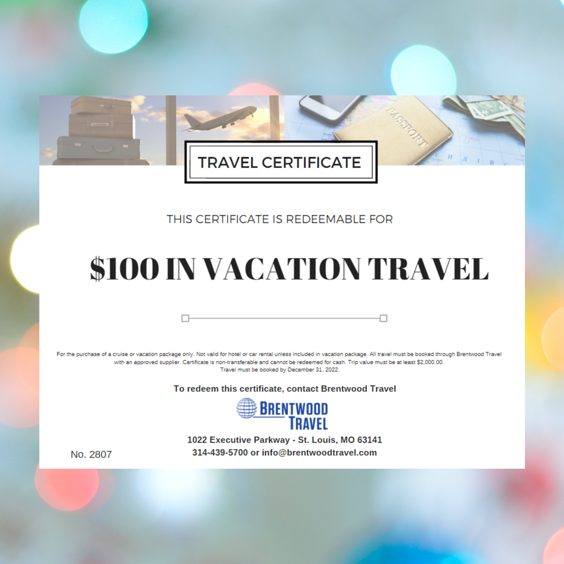 brentwood travel certificate 