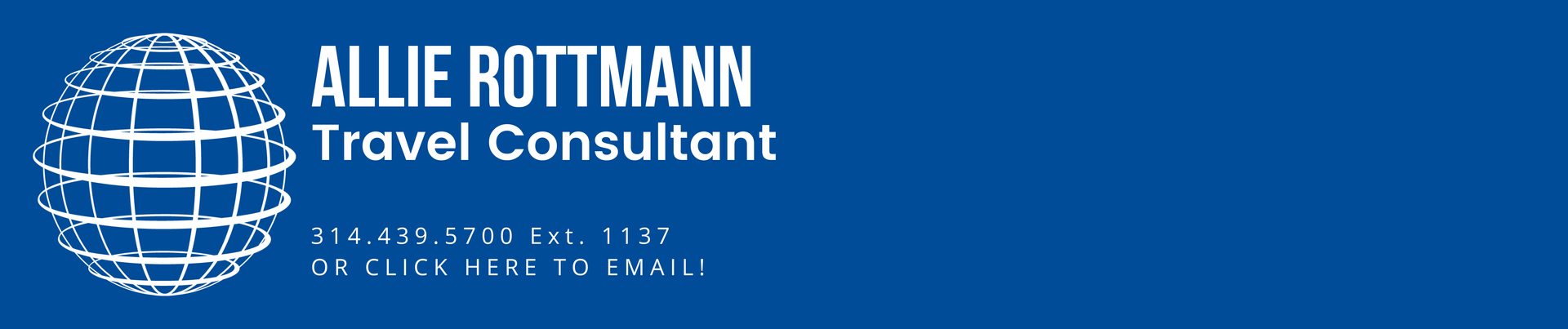 A blue banner for allie edelman travel consultant