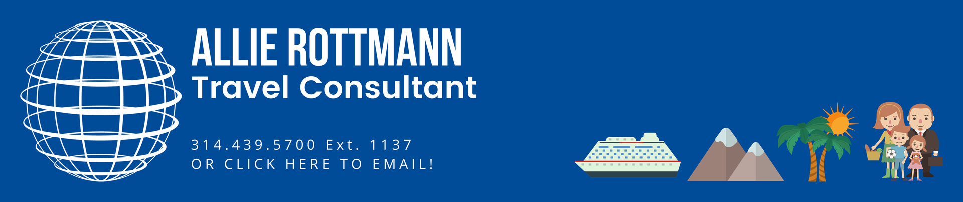 A blue banner for allie edelman travel consultant