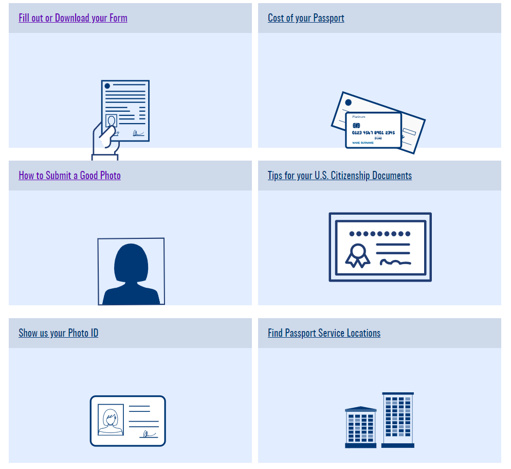 A screenshot of a passport application page