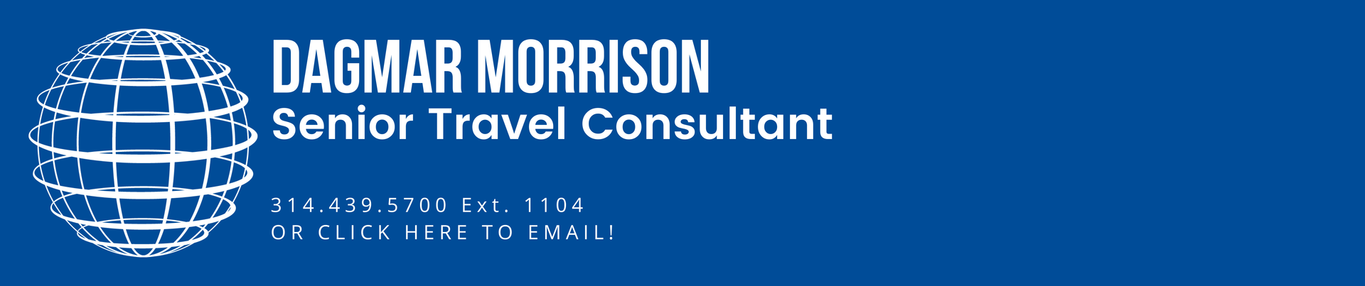 A blue banner for dagmar morrison senior travel consultant