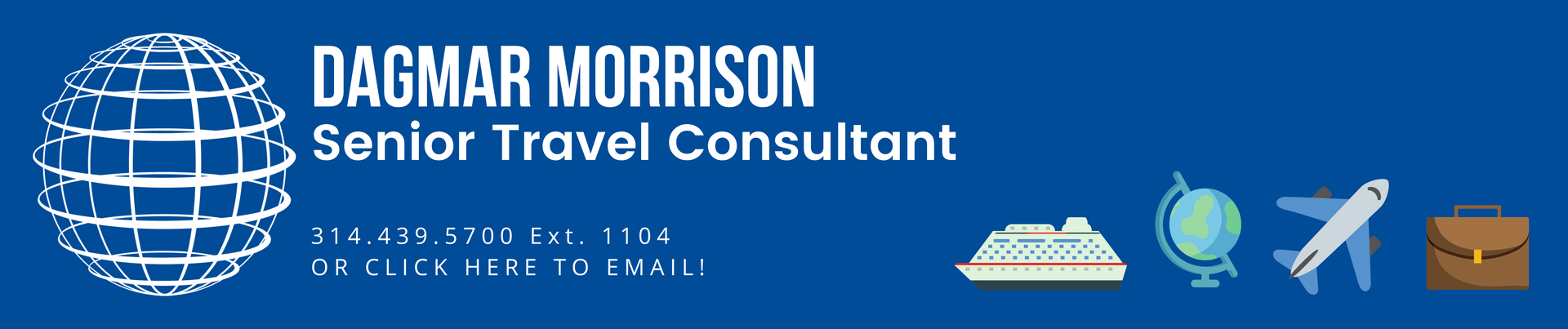 A blue banner for dagmar morrison senior travel consultant