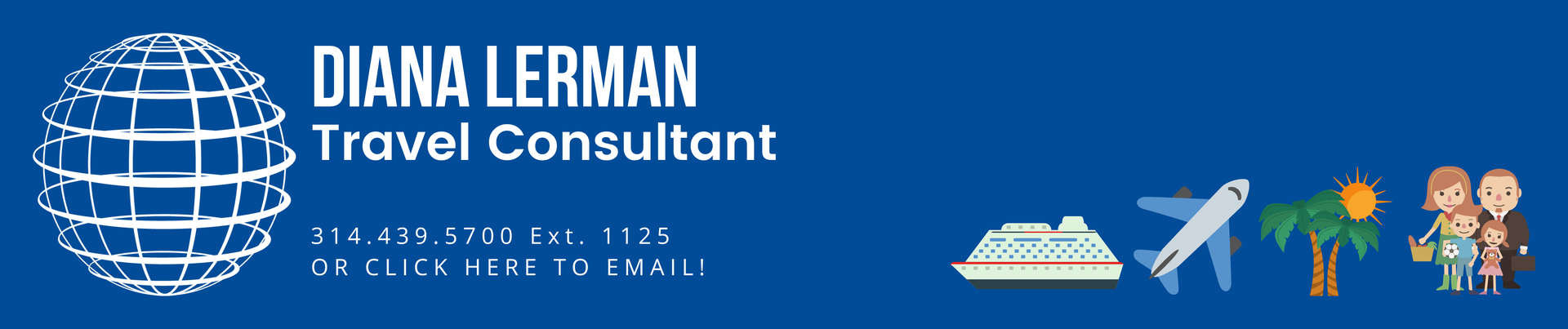 A blue banner for diana lerman travel consultant
