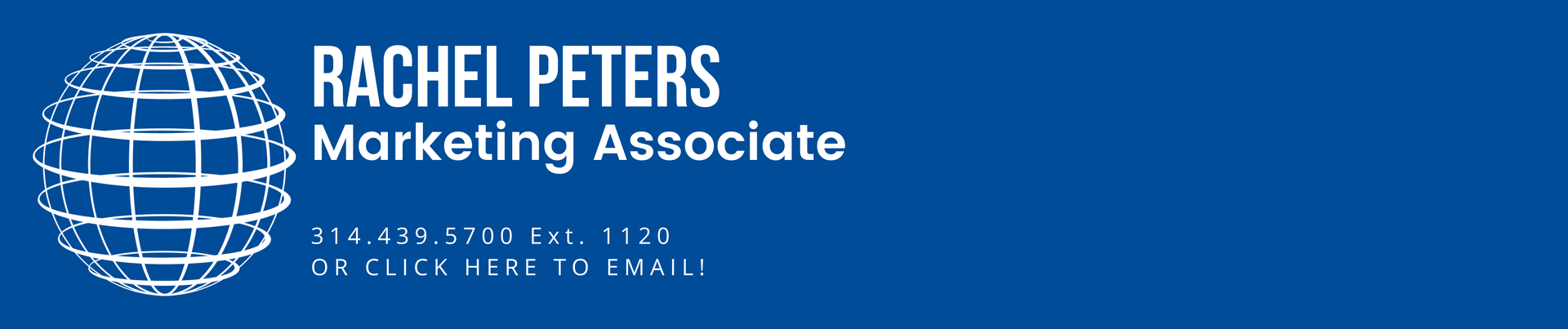 A blue logo for rachel peters marketing associate