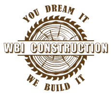 WBI Construction logo: a circular saw blade around a wood grain circle, text 