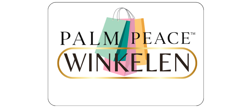 Palm Beach Winkelen-logo met een boodschappentas en een veelkleurige boog boven de tekst.