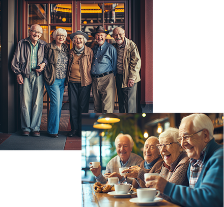 a group of older people are posing for a picture together
