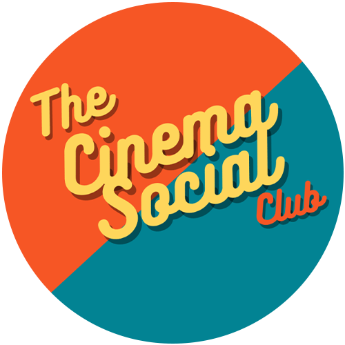 an orange and blue logo for the cinema social club