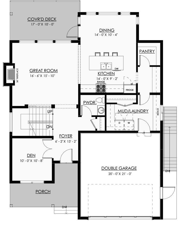 A black and white floor plan of a house.