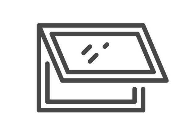 A black and white icon of a window with a glass.