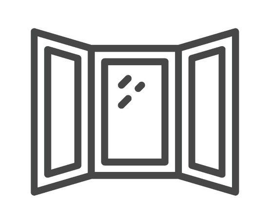 A line drawing of an open window with a glass window.